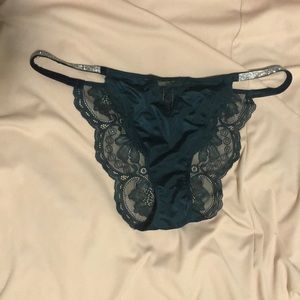 Green rhinestone thong